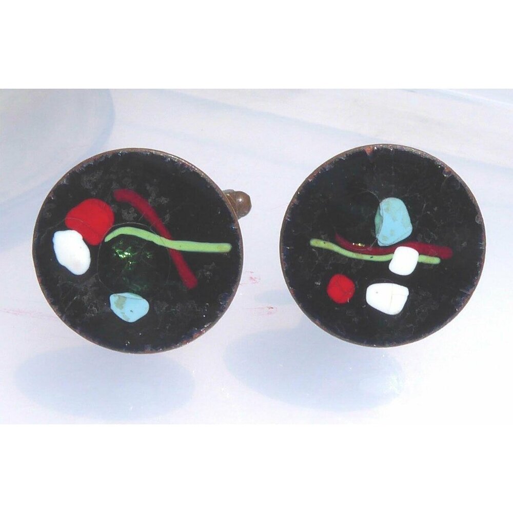 Vintage Copper & Enamel Mid-Century Modern Abstract Cufflinks
